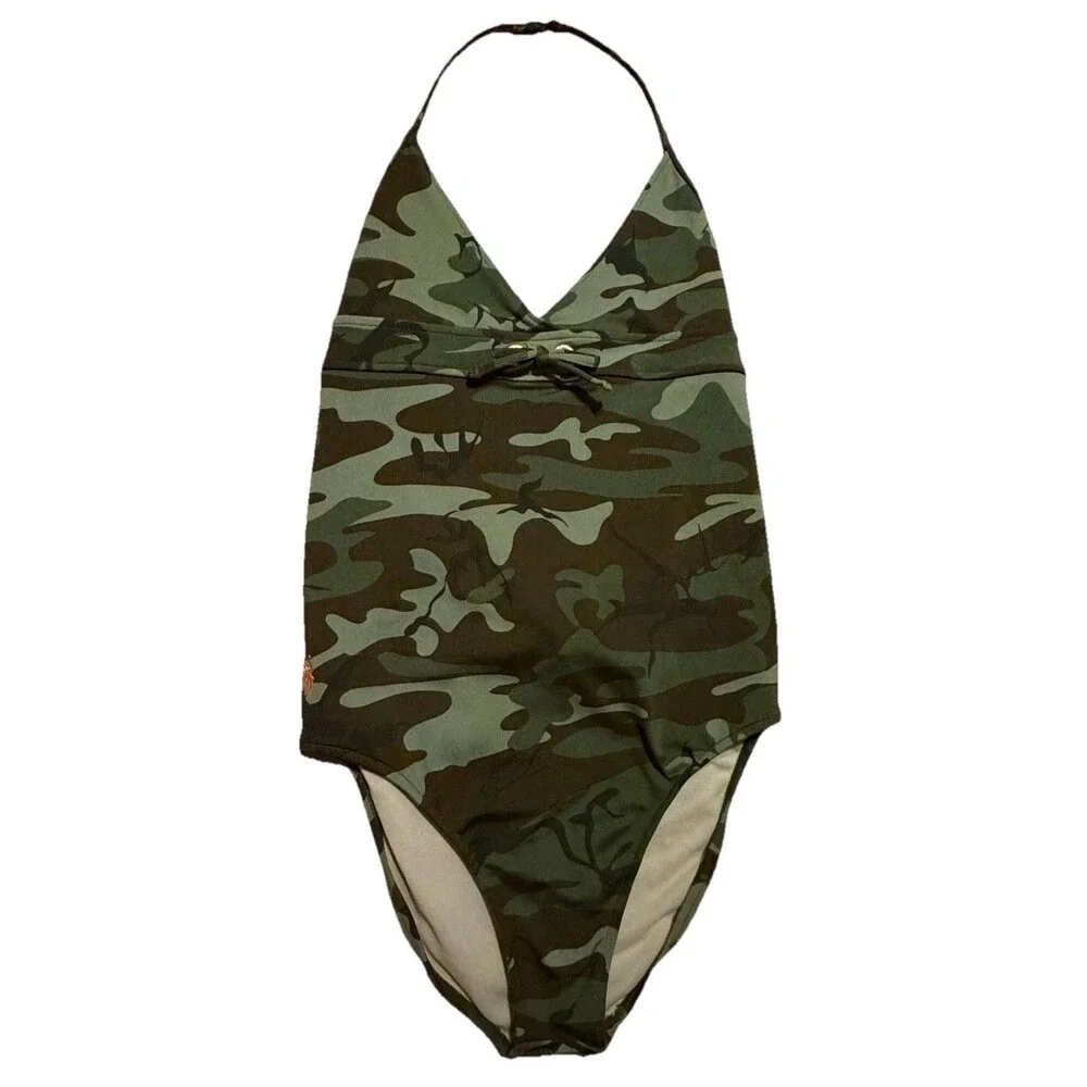 Polo Ralph‎ Lauren Girls 16 Camo One Piece Swimsuit Halter Youth Swimwear
